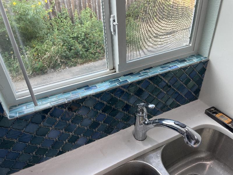 Windowsill with glass tile 
